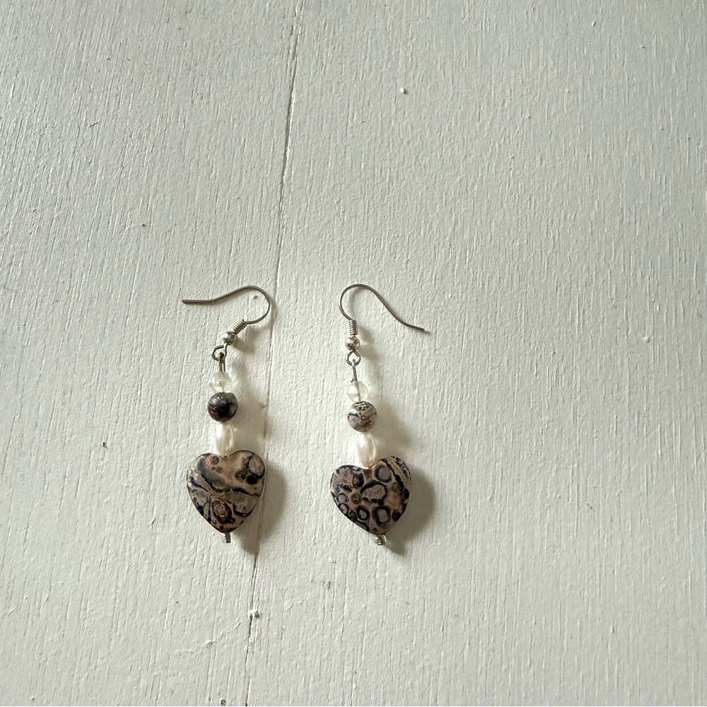 Vintage Heart Drop Dangle Beaded Earrings